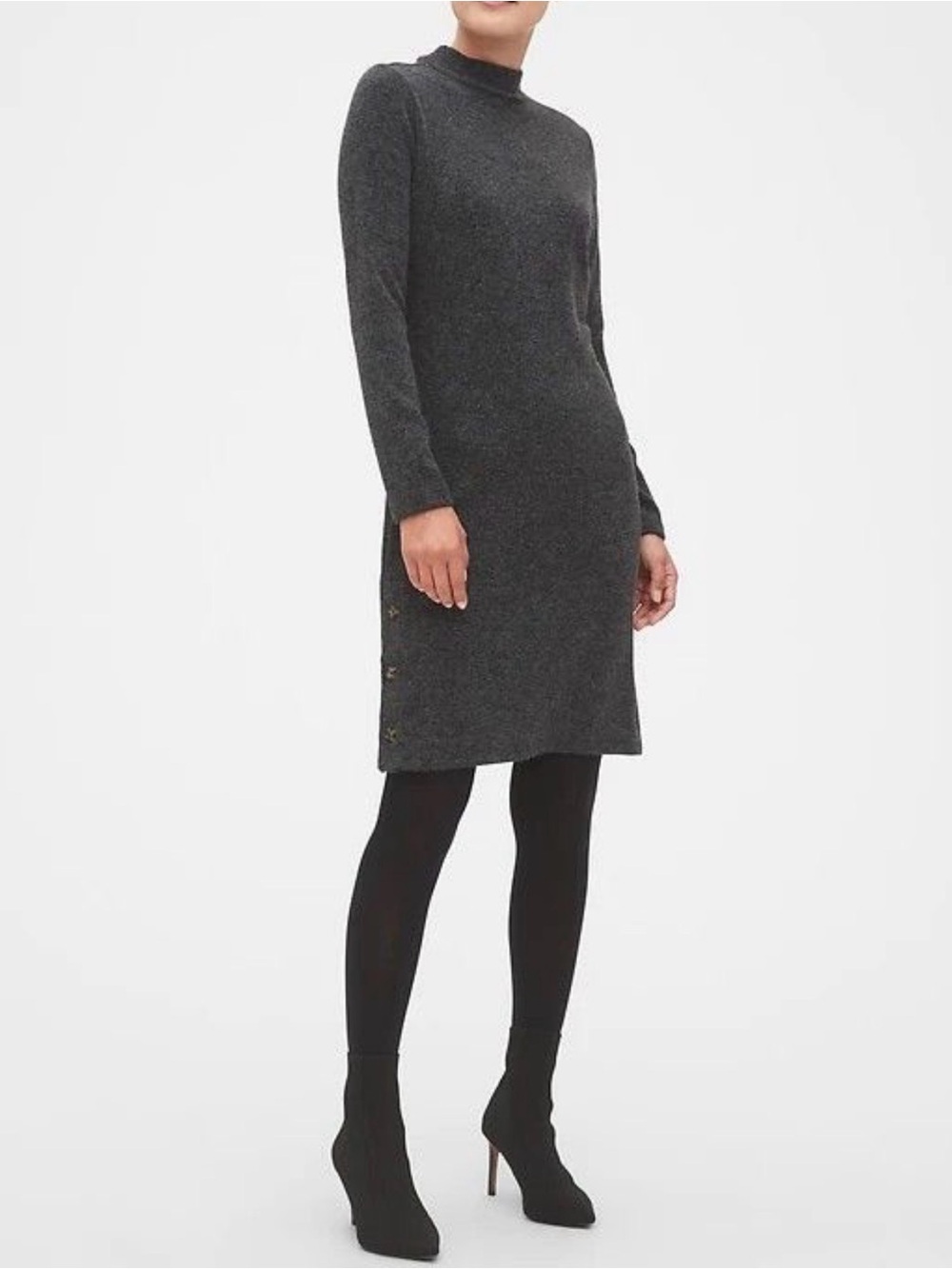 Banana Republic Mock Neck Long Sleeve Knit Dress in Charcoal NWT Size XL